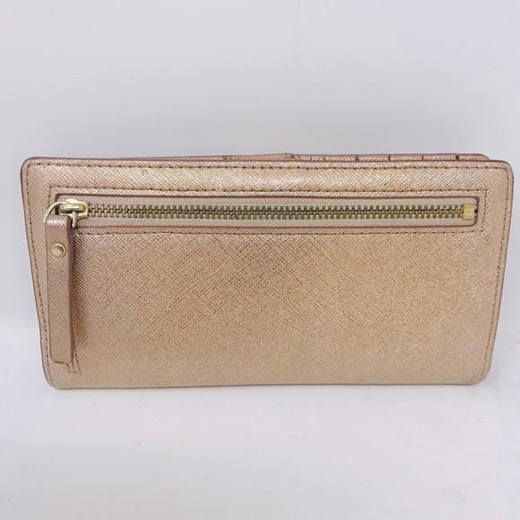 Kate Spade Shimmer Rose Gold Slim Bifold Leather Wallet 7” x 3.5” x 1” - Picture 3 of 10